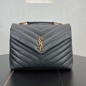 Saint Laurent Medium Loulou Flap Bag Grey Matelasse Leather Gold Logo